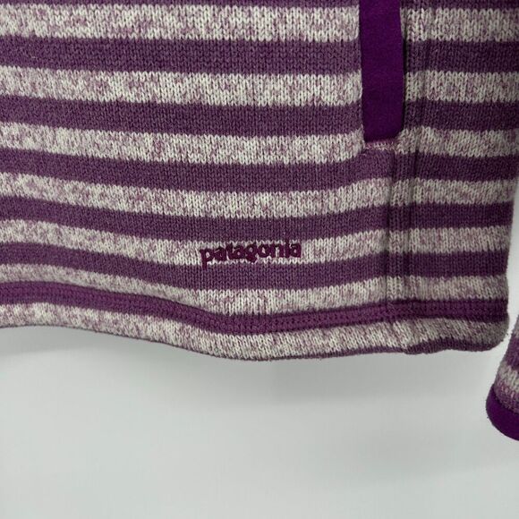 PATAGONIA Women's Purple White Striped Knit Half Zip Better Sweater Size Medium - Picture 5 of 6